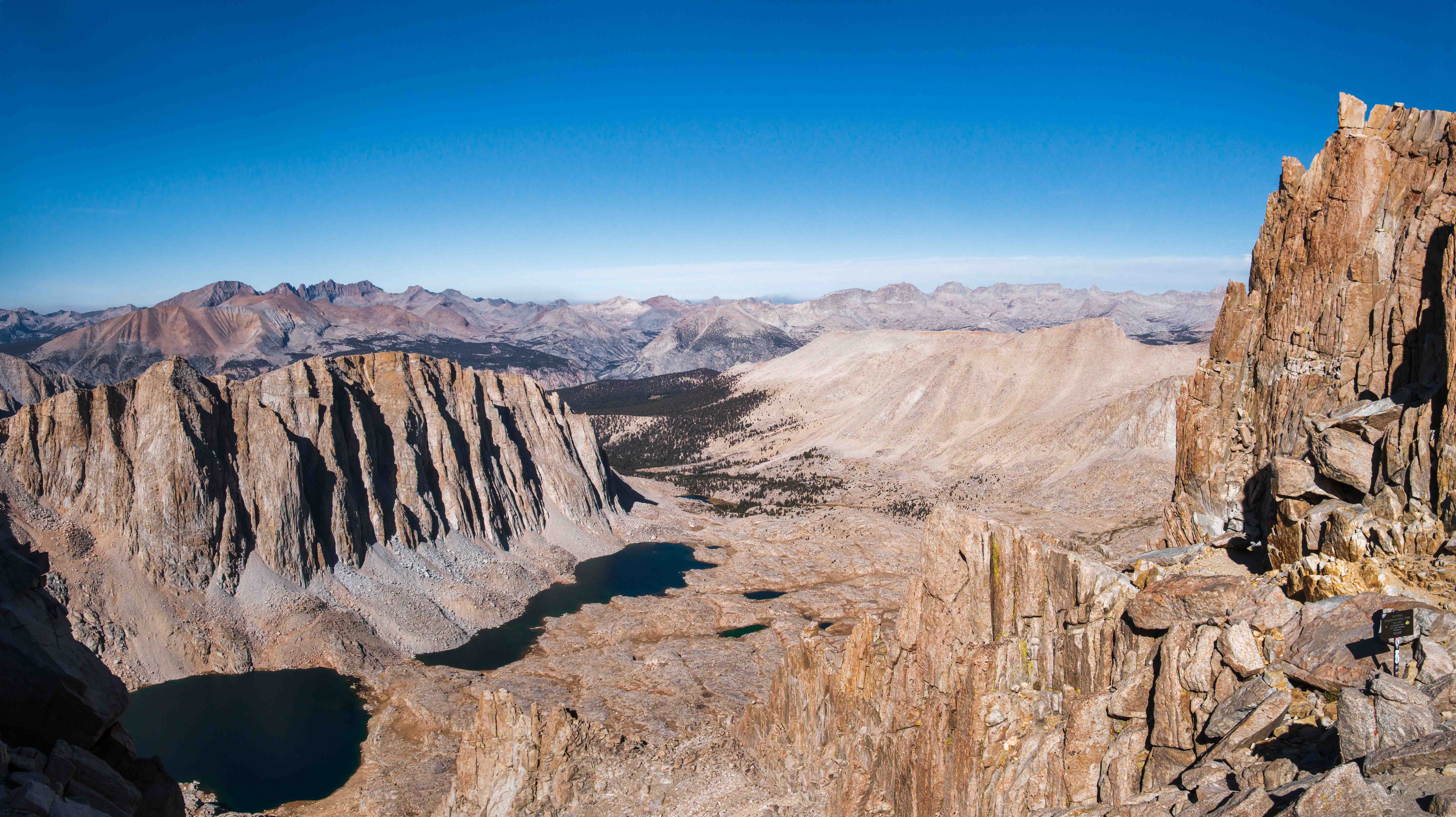 Panoramic view from near the Mount Whitney summit looking west over the Sierra Nevada